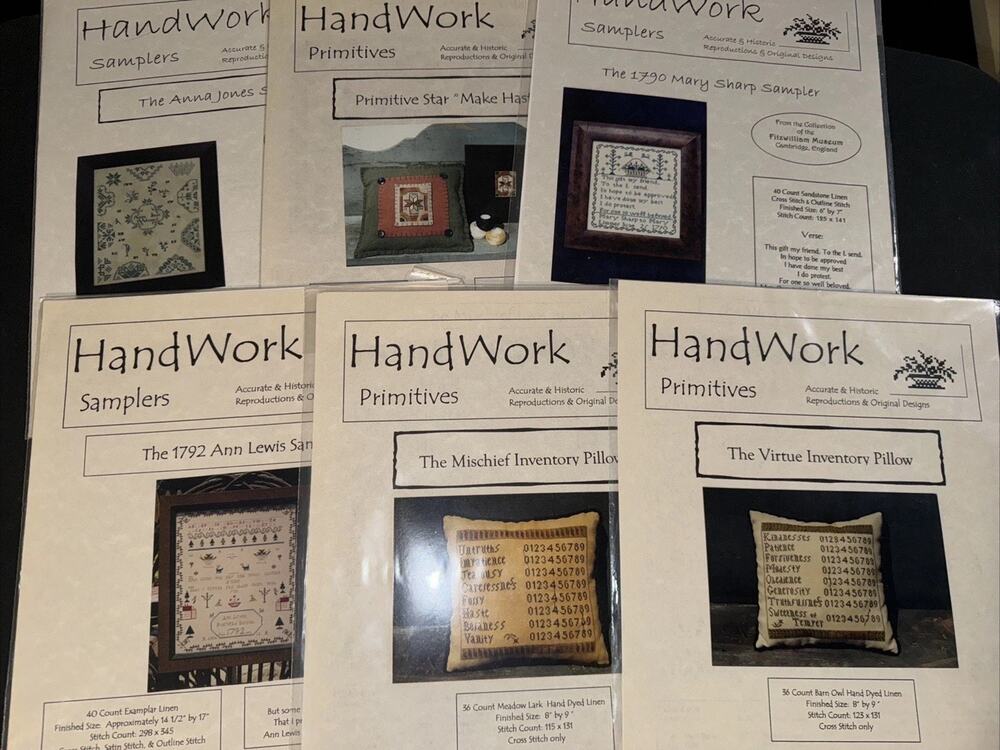Lot Of 6 Handwork Primitives Pillows Framed Cross Stitch Sampler
